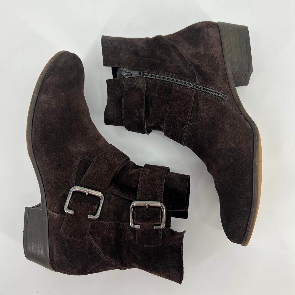 Paul Green Denver Belted Biker Boot Womens US 9.5 UK 7 Brown Suede Leather FLAW - Picture 4 of 10